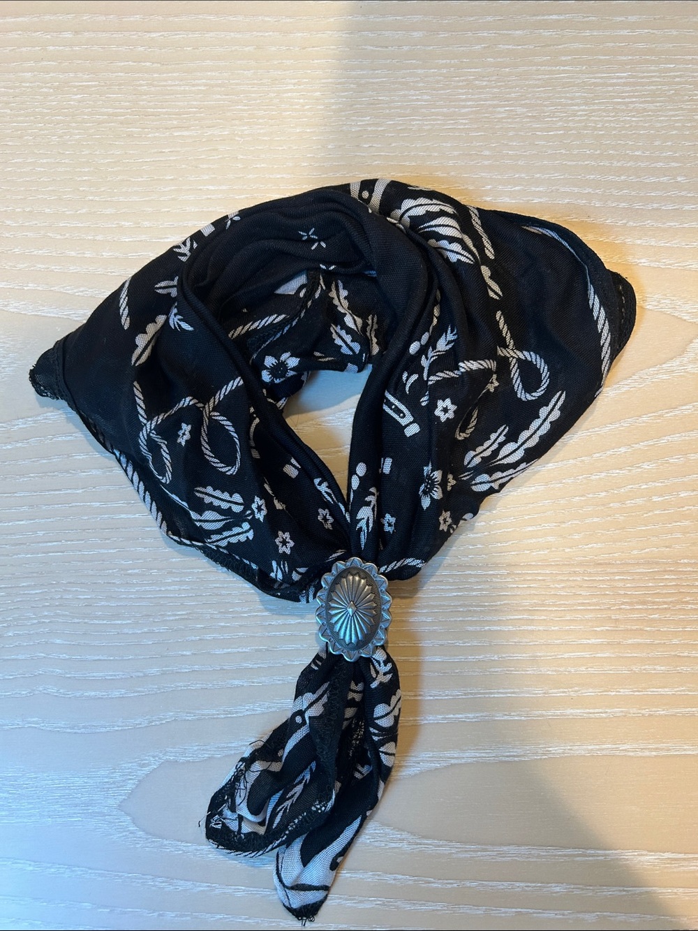 Black Bandana Scarf with Silver Concho Accent